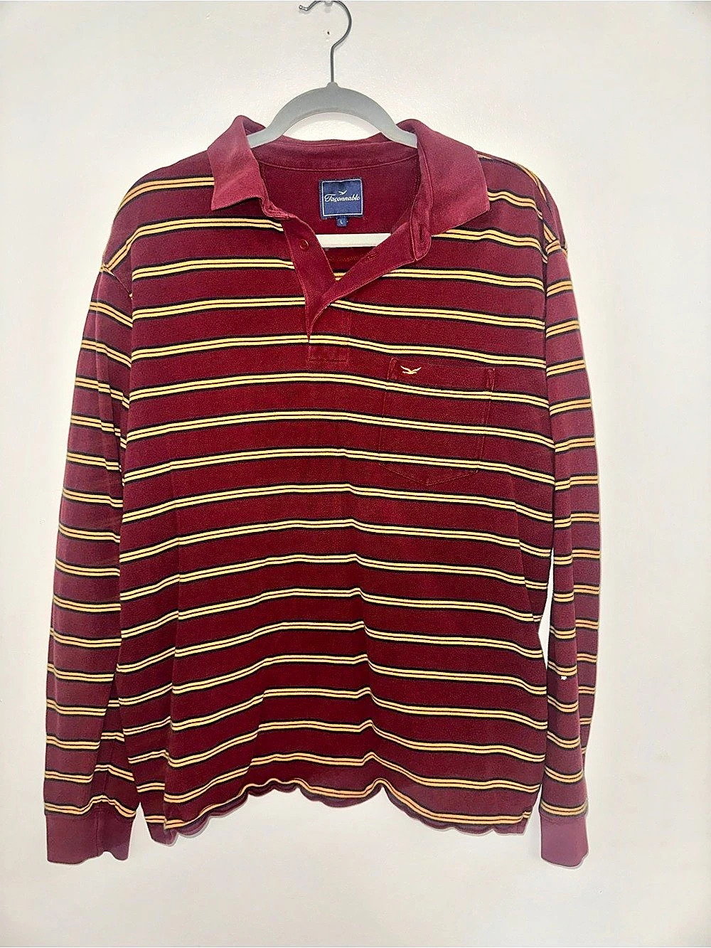 Faconnable Long Sleeve Striped Polo Size Large